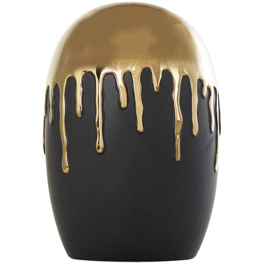 CosmoLiving by Cosmopolitan 13" Ceramic Vase with Abstract Gold Melting Drips